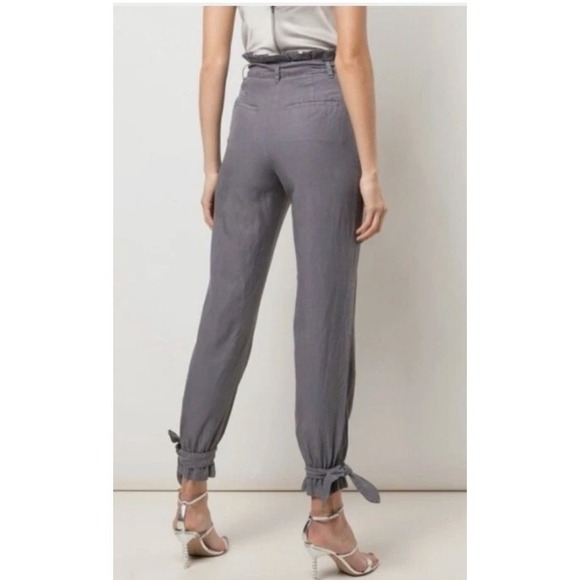 Alice + Olivia Pants Women Size 4 Liam Gray Paperbag Waist Tie Ankle Linen Blend - Picture 3 of 10